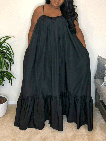 Spaghetti Strap Ruffle Maxi Dress