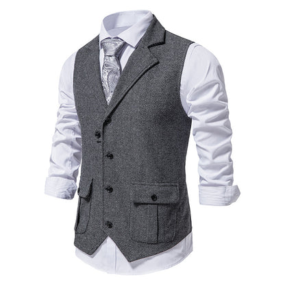 Men's Business Herringbone Lapel Pocket Sleeveless Vest