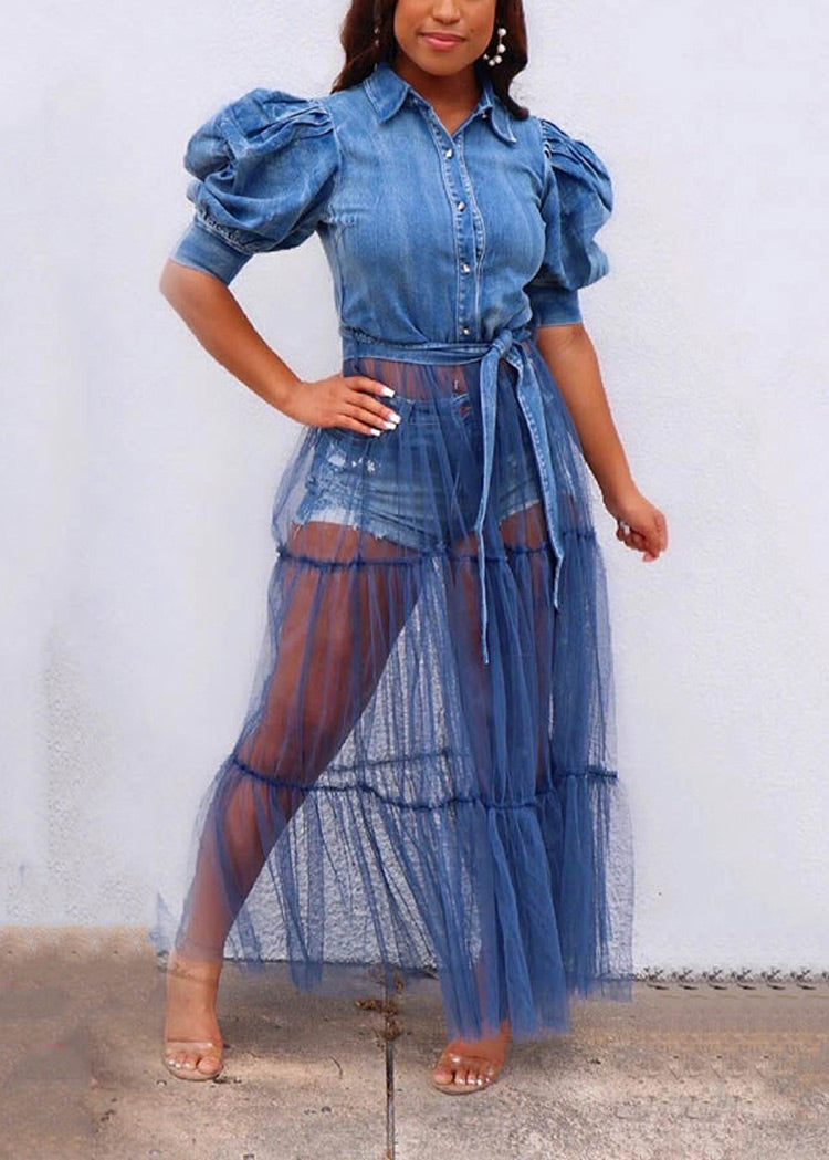 Denim Mesh Tulle Top