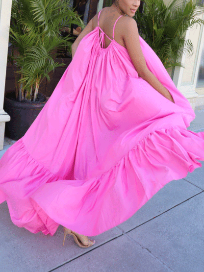 Spaghetti Strap Ruffle Maxi Dress