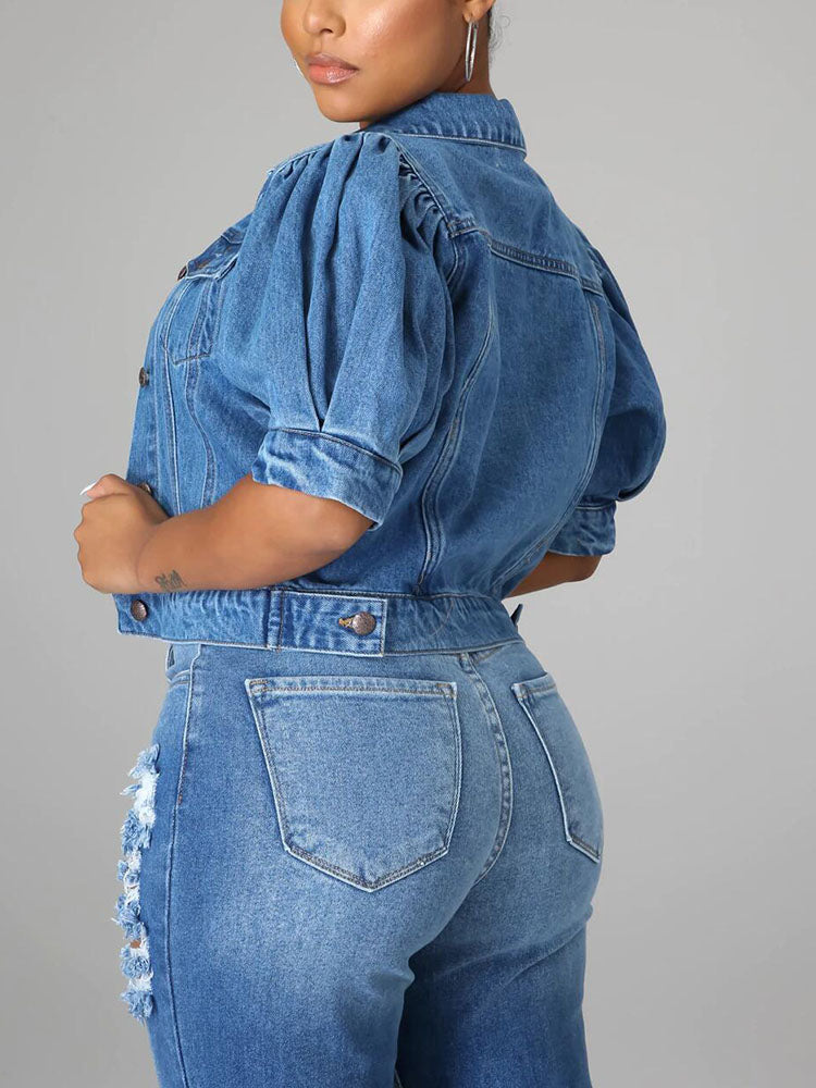 Puff Short Sleeve Denim Jacket