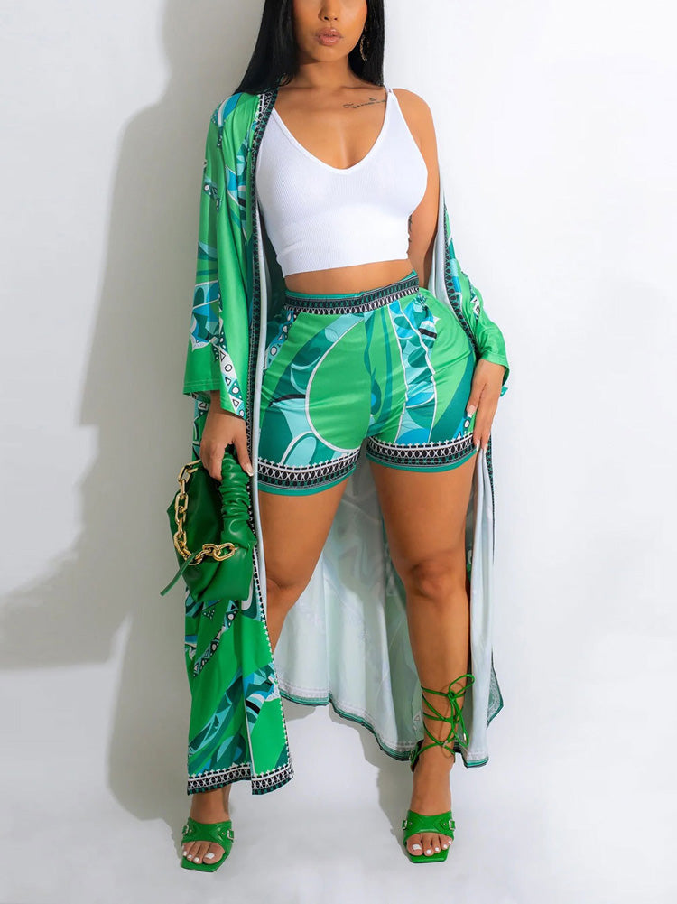 Printed Cover-up Shorts 2PC Set