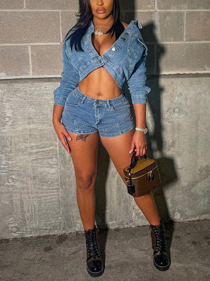 Denim Jacket  Short Set