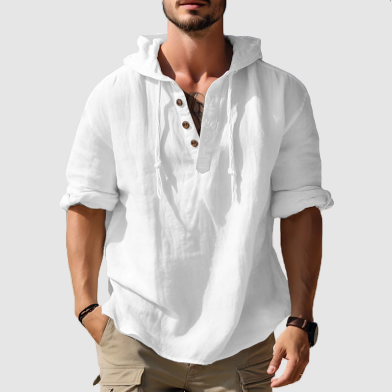 Men's hooded shirt solid color sleeve long sleeve shirt