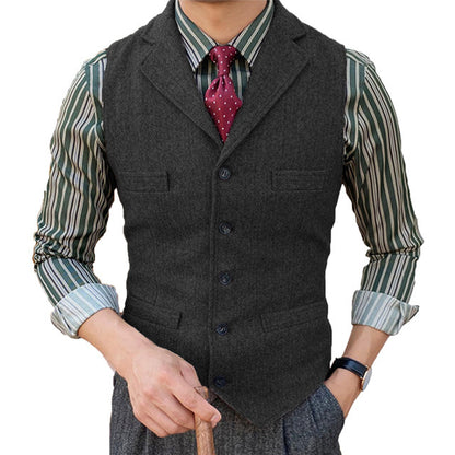 Men's Classic Lapel Sleeveless Wool Vest