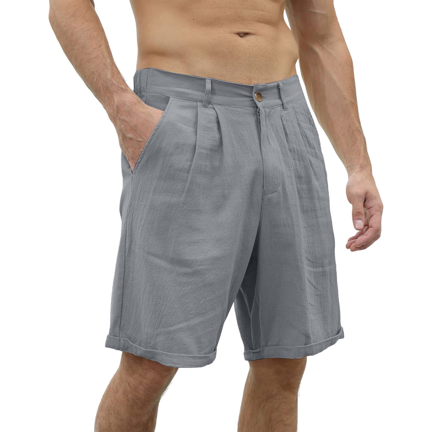 Men's Cotton Linen Capris Beach Elastic Waist Basic Casual Shorts