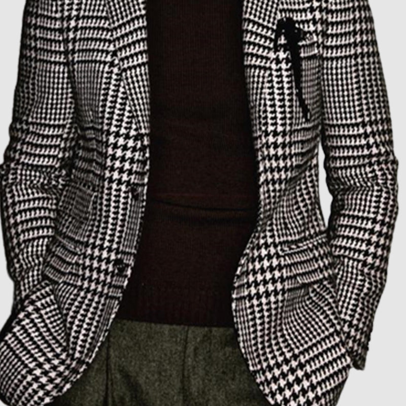 Men's Elegant Lapel Houndstooth Single-Breasted Blazer