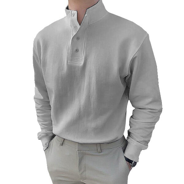 Gentleman's Simple Basic Stand-up Collar Long-sleeved Polo Shirt