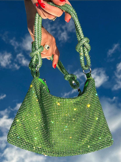 Women's Rhinestone Knotted Zipper Bag