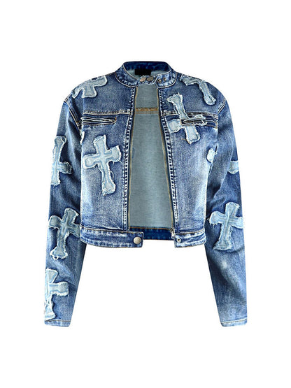 Cross Denim Jacket Skirt Set