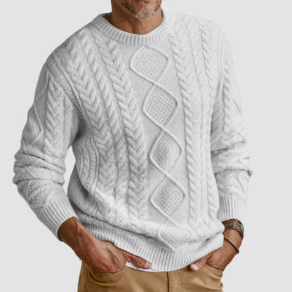 Gentleman's Casual Basic Casual Cable Round Neck Sweater