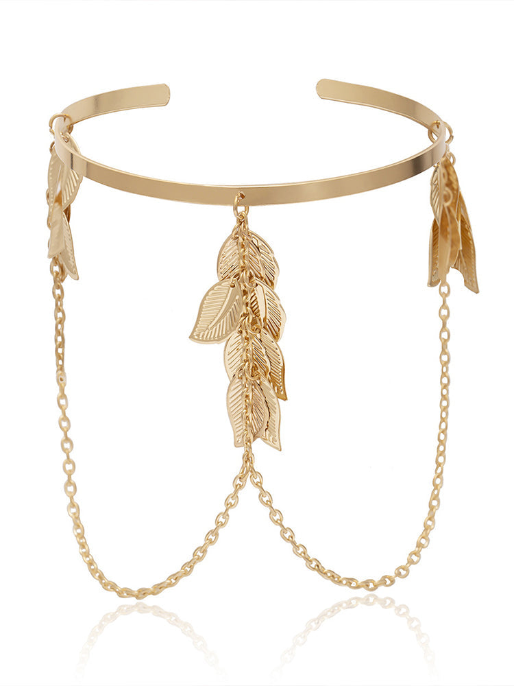 Women's U-shaped Leaf Tassel Arm Bracelet