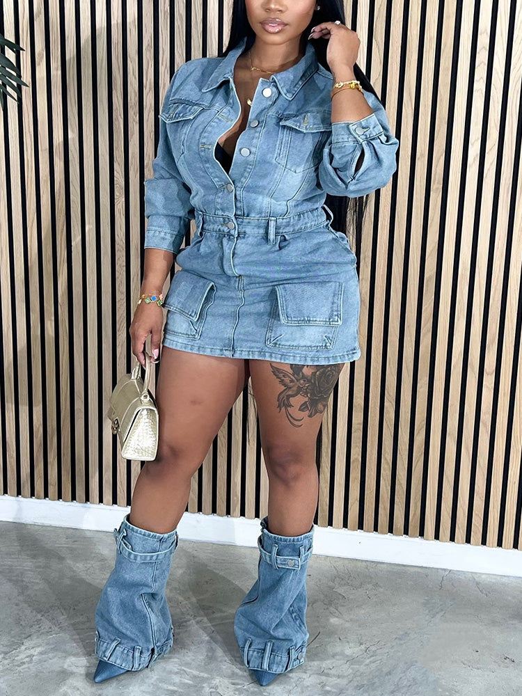 Denim Dress with Leg Warmers