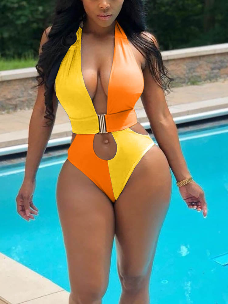 Color Block Halter Swimsuit