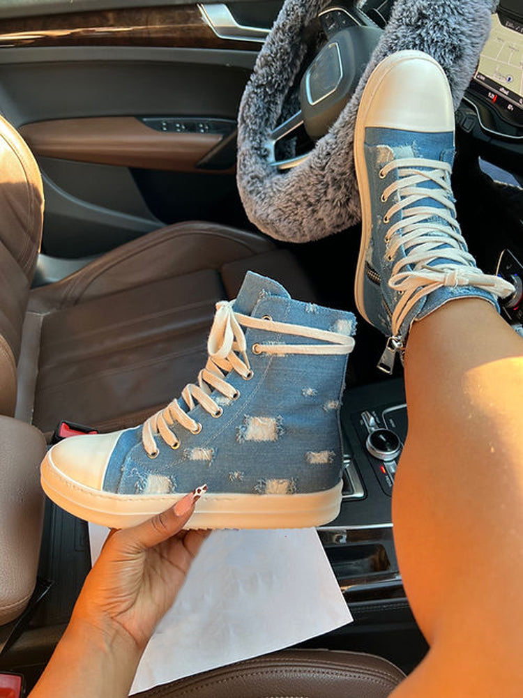 Denim High-Top Sneakers