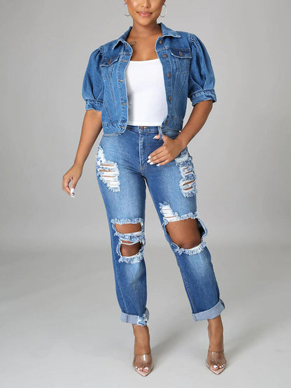 Puff Short Sleeve Denim Jacket