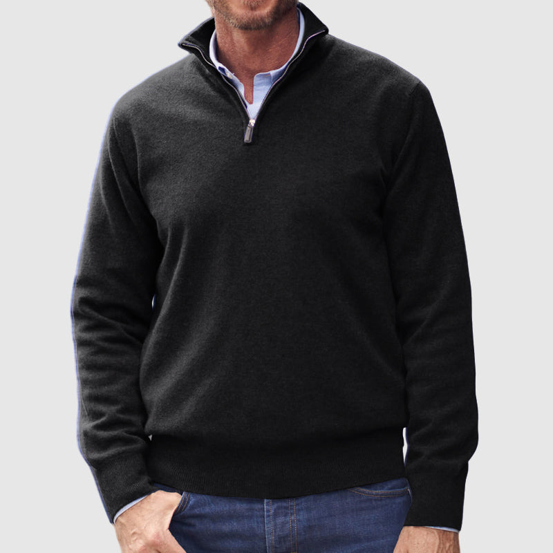 Men's Cashmere 1/4 Zipper Stand Collar Basic Sweater