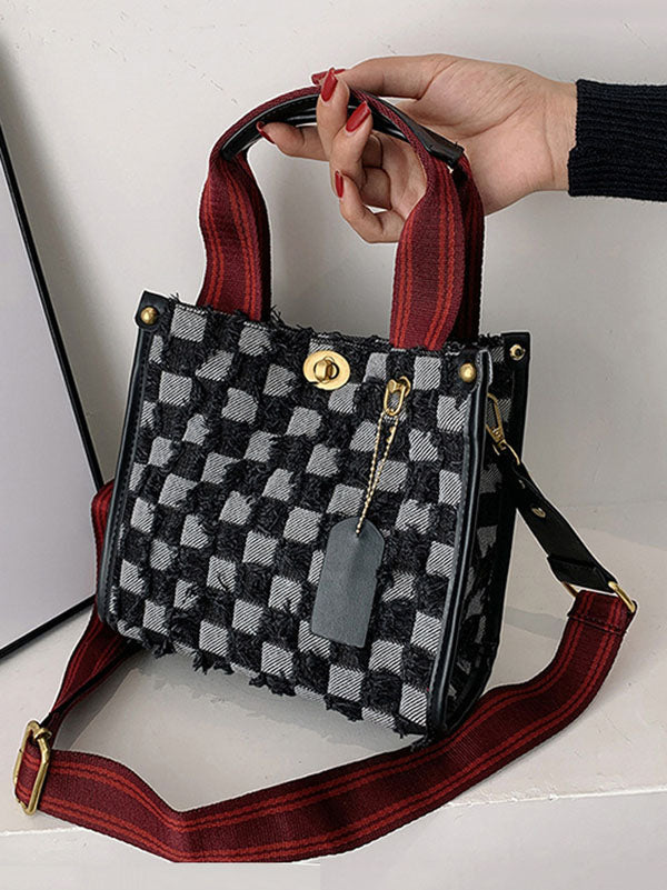 Women's Denim Checkerboard Tote Bag