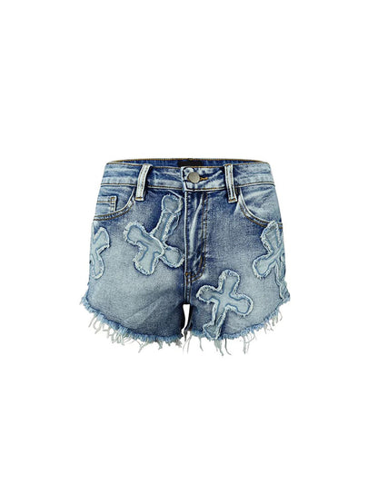 Cross Denim Jacket Shorts Set