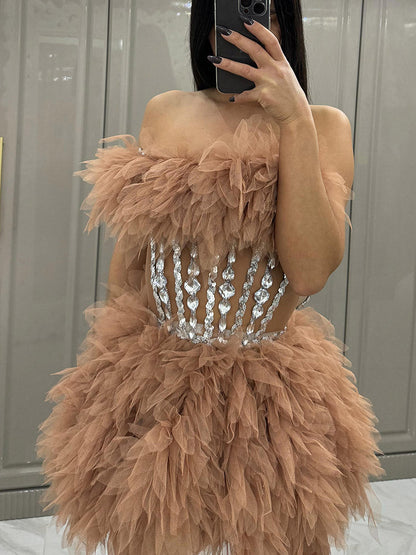 Women's Gorgeous Rhinestone Tulle Party Dress