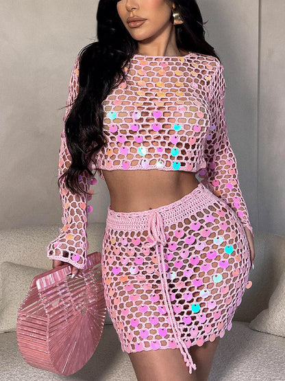 Crochet Sequin Skirt Set