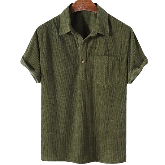 Men's Casual Corduroy Pocket Short Sleeve Shirt