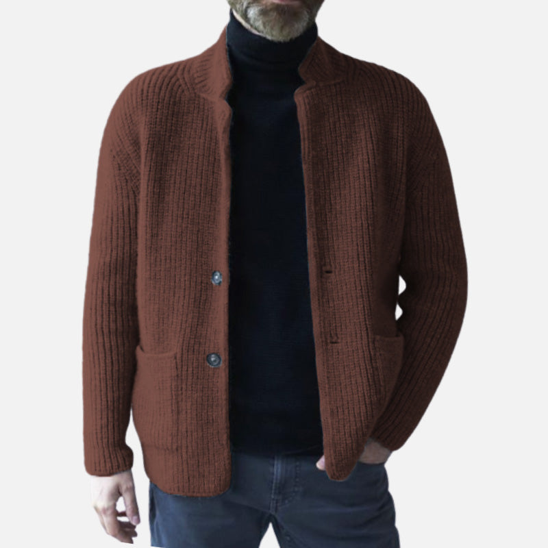 Men's Casual Lapel Long Sleeve Knit Jacket