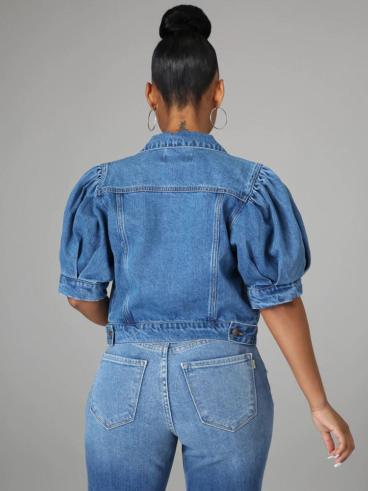 Puff Short Sleeve Denim Jacket