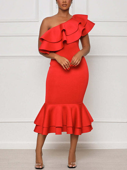 Women's Ruffle One Shoulder Dress