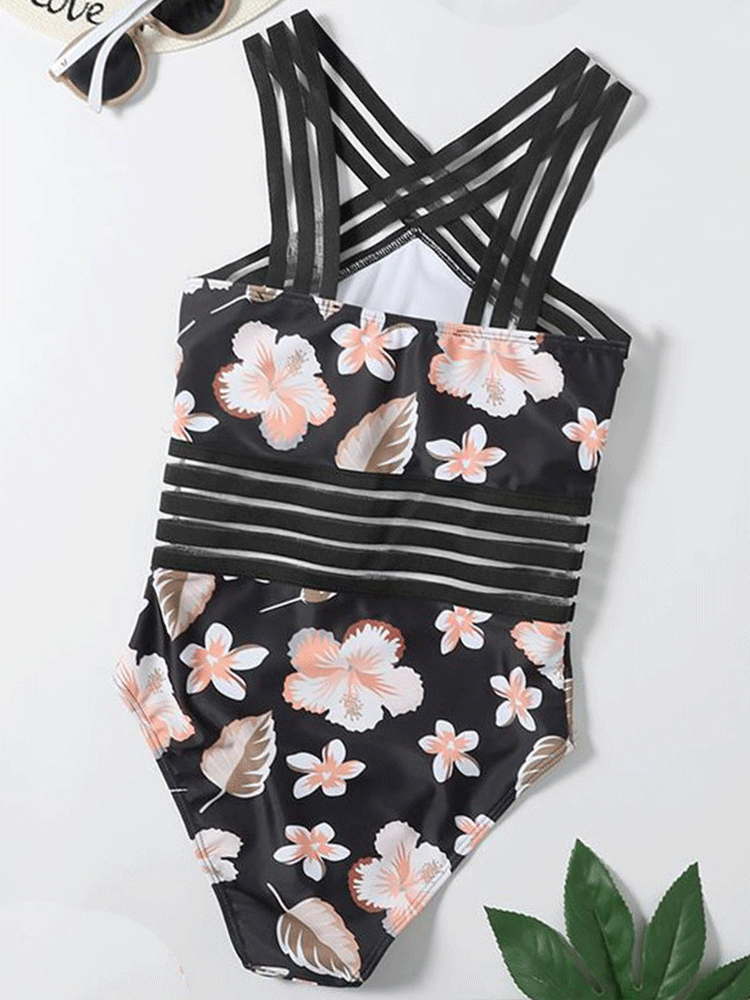 Halter Cross Tie Stripe Swimsuit