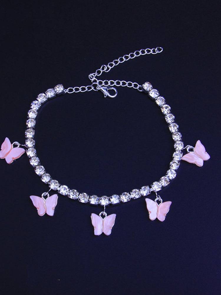 Women's Butterfly Rhinestone Anklet