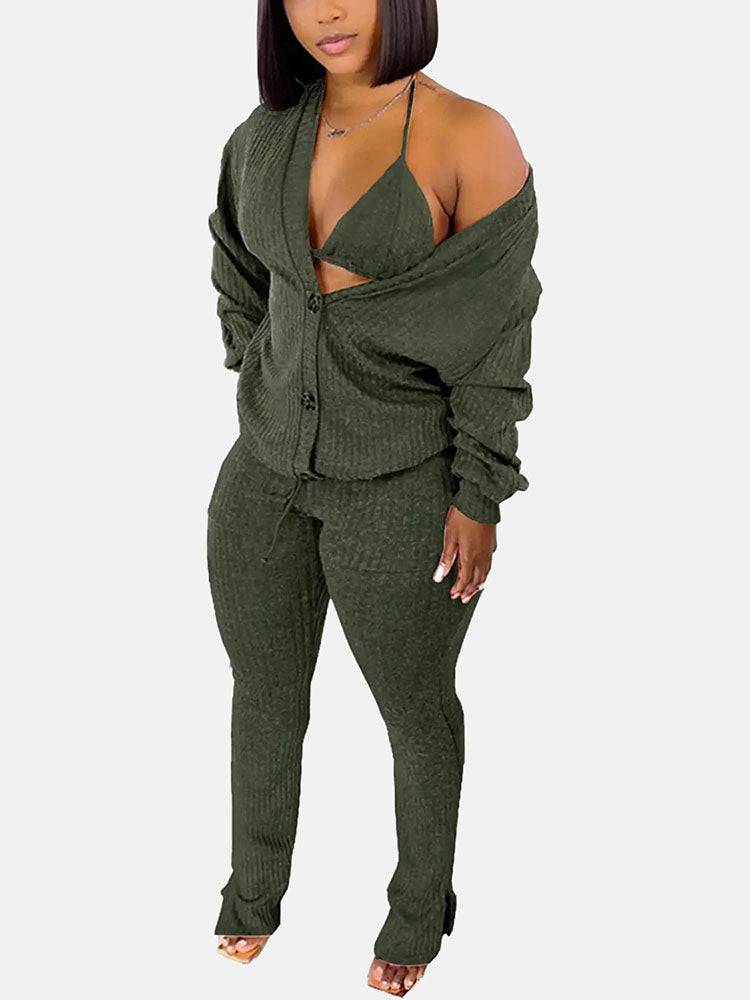 Cardigan Crop Tops & Pants 3 Piece Set