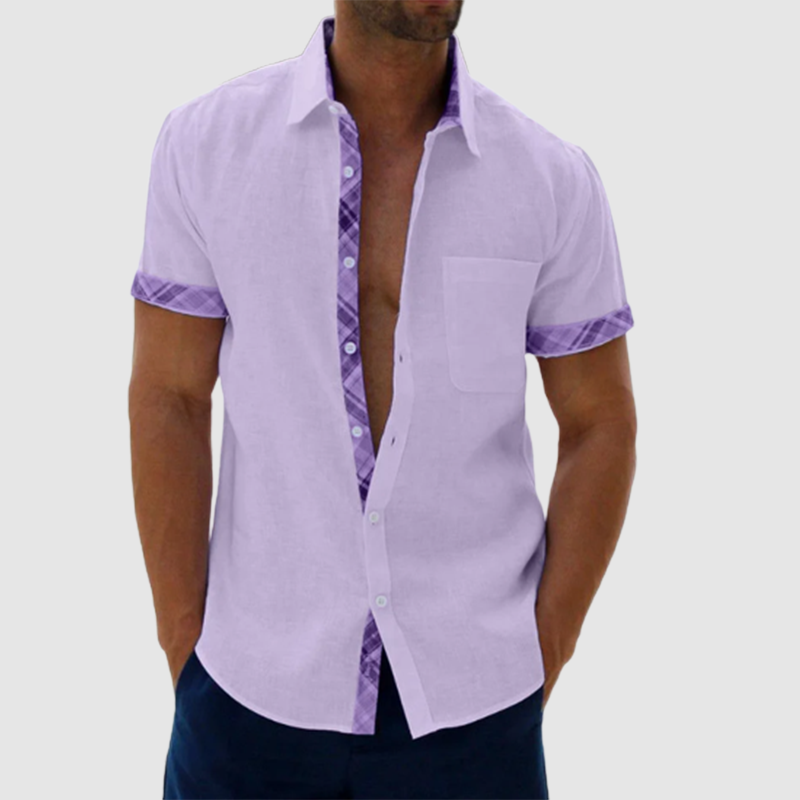 Men's Casual Plaid Collar Button Summer Linen Shirt