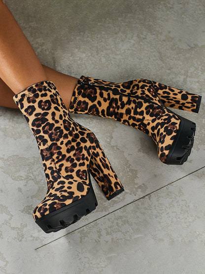 Leopard Chunky Heel Boots