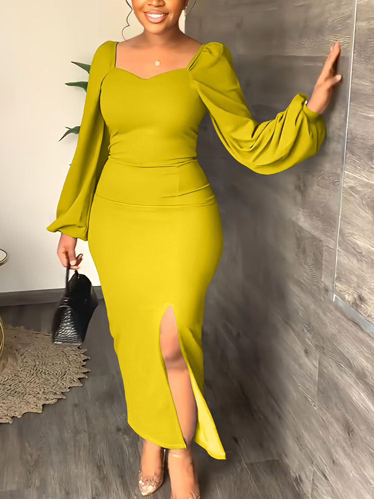 Women's Lantern Sleeve Slit Dress