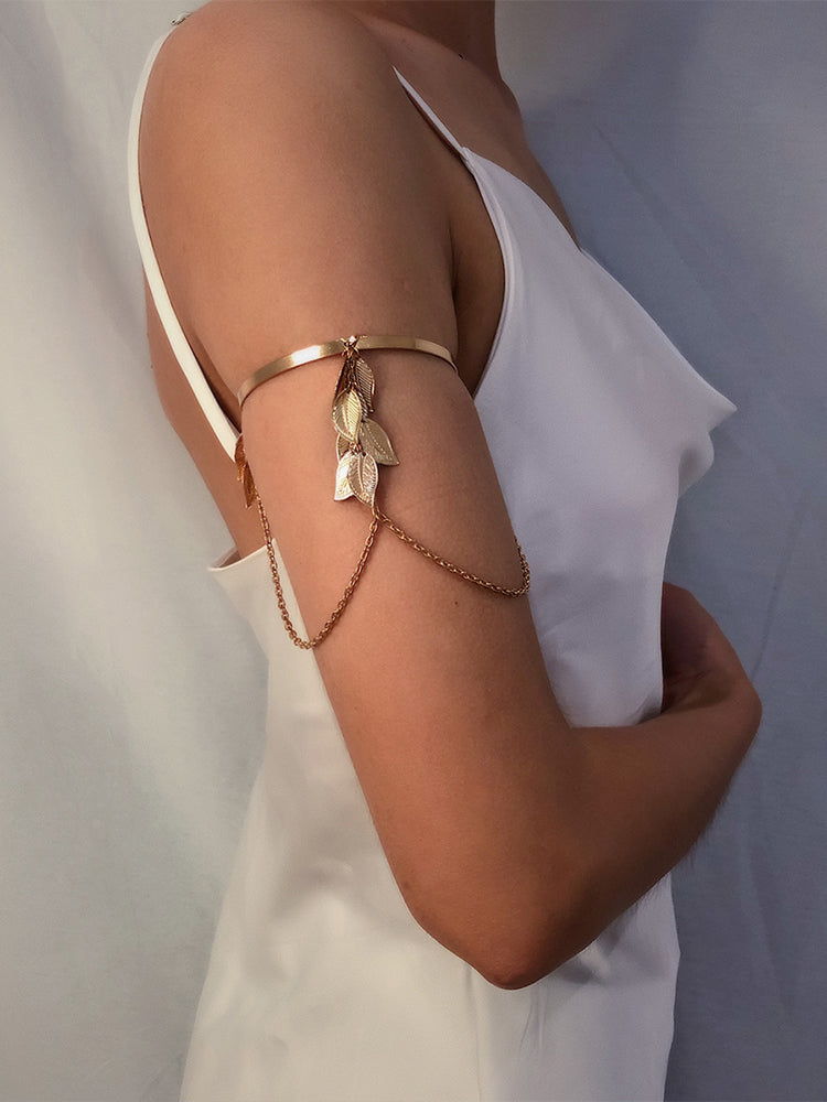 Women's U-shaped Leaf Tassel Arm Bracelet