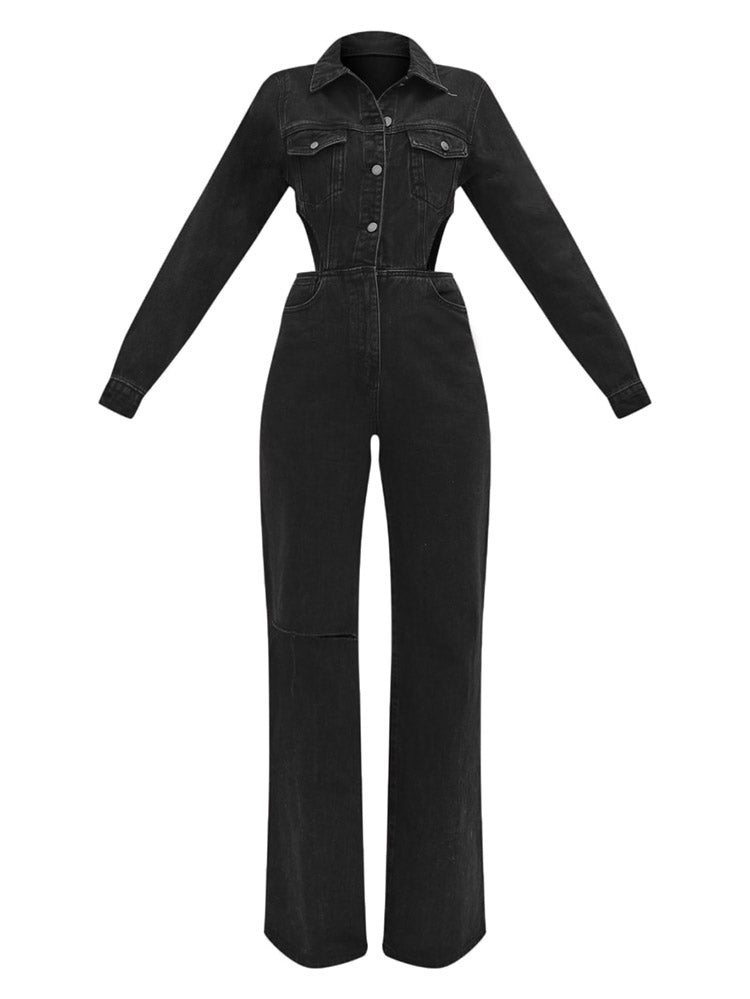 Cutout Waist Denim Jumpsuit