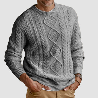 Gentleman's Casual Basic Casual Cable Round Neck Sweater