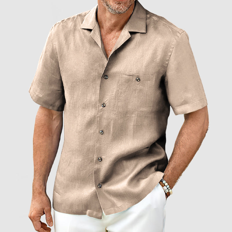 Men's Casual Cotton Linen Pocket Shirt