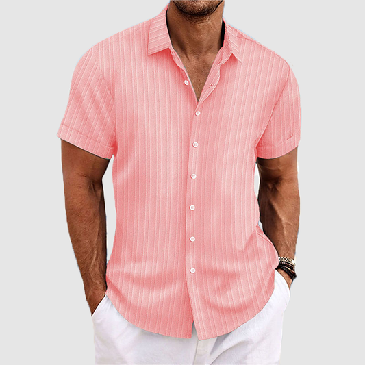 Men's cotton and linen striped jacquard casual loose short-sleeved shirt