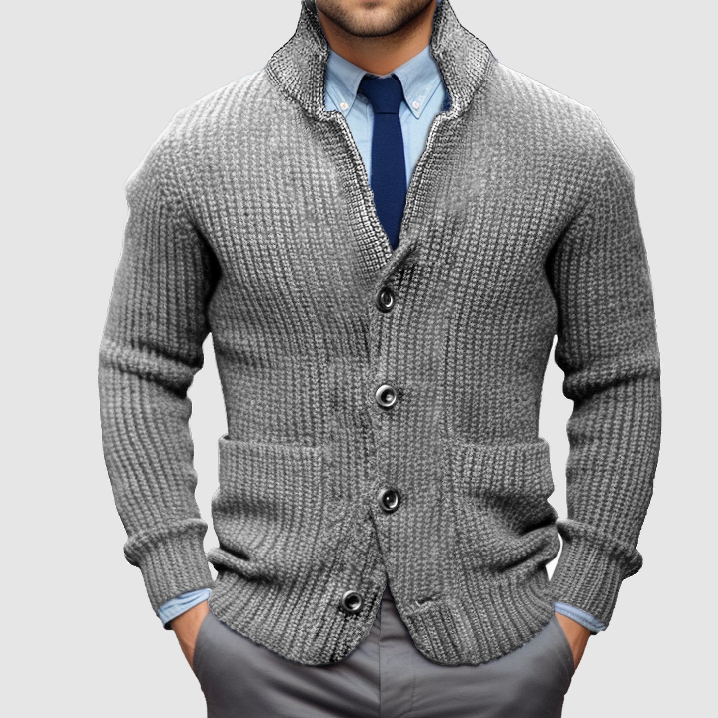 Men's Long Sleeve Stand Collar Thickened Cardigan Warm Casual Jacket