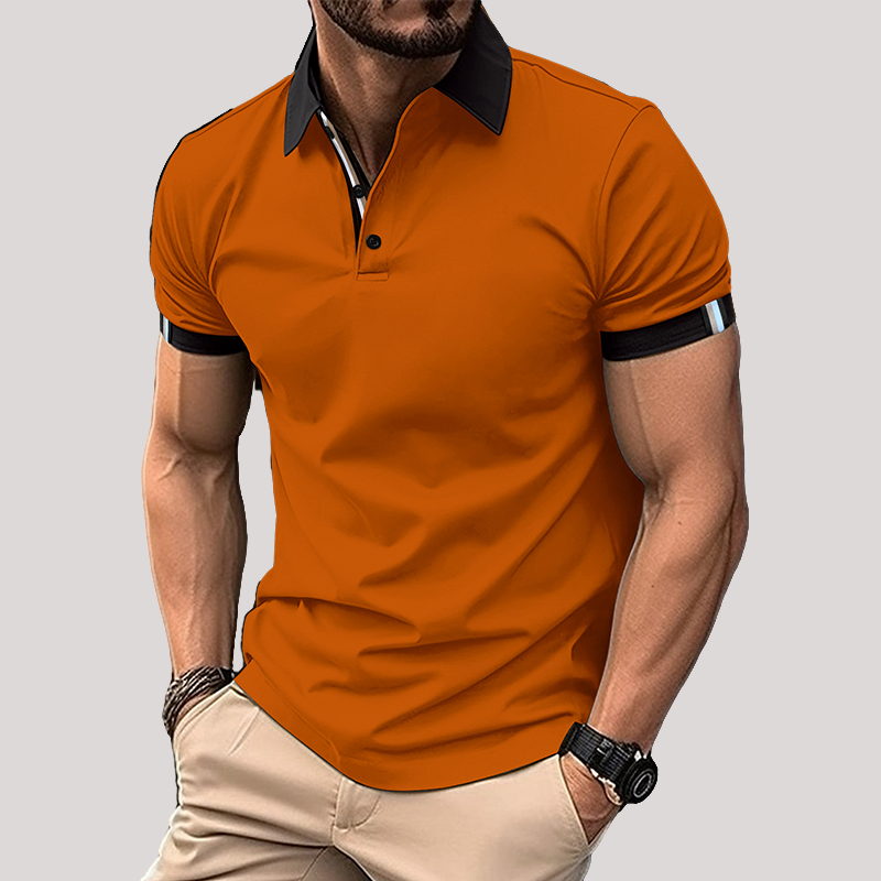 Men's Casual Cotton Colorblock Lapel Polo Shirt