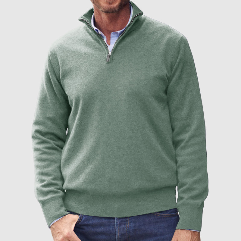 Men's Cashmere 1/4 Zipper Stand Collar Basic Sweater