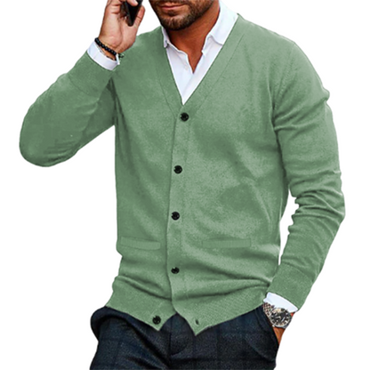 Men's cardigan coat middle-aged sweater men add velvet and thick casual V-neck jacket