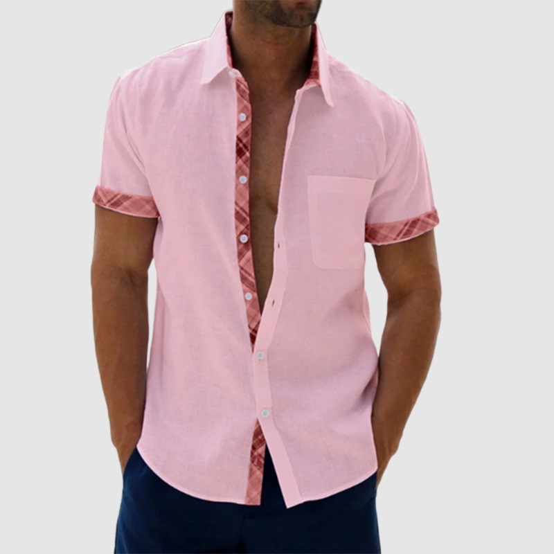 Men's Casual Plaid Collar Button Summer Linen Shirt