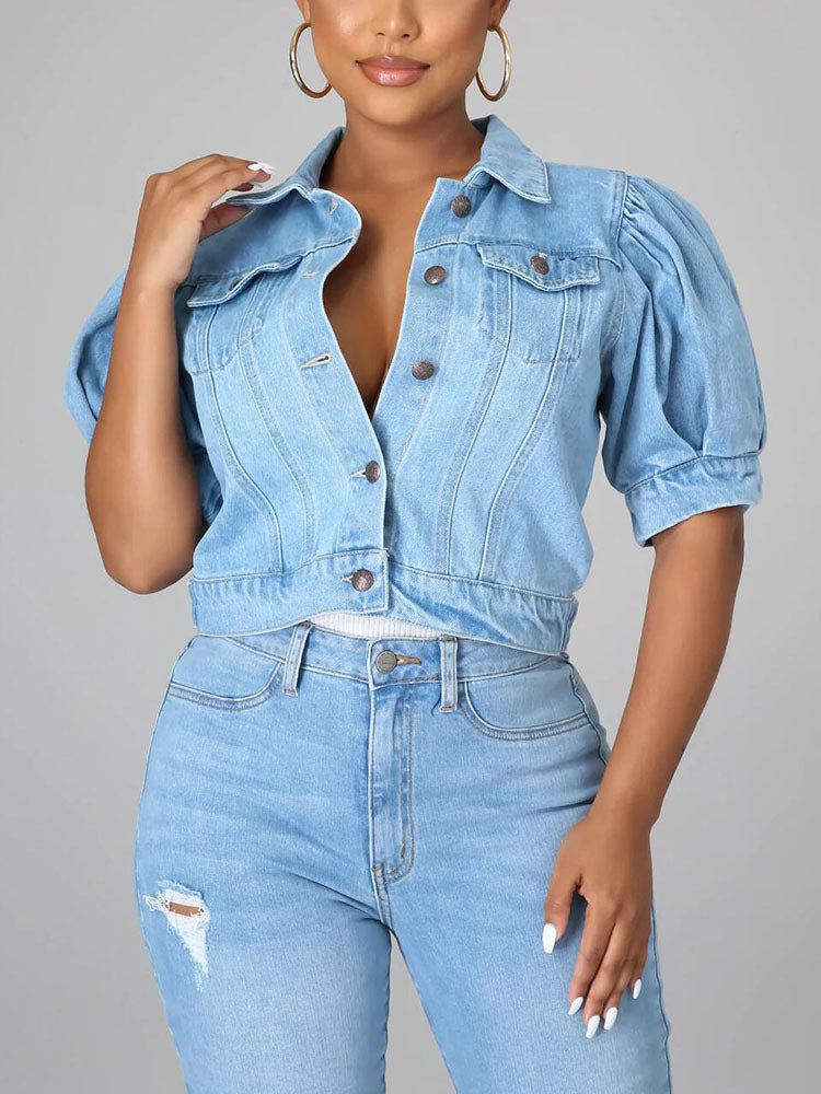 Puff Short Sleeve Denim Jacket