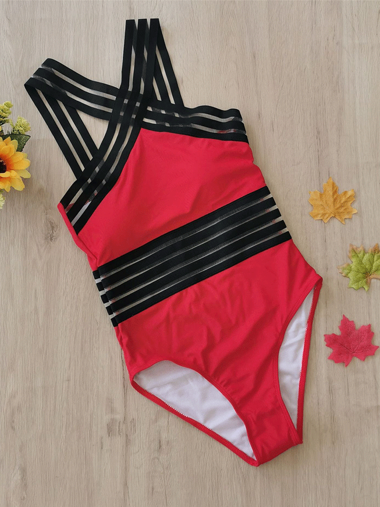 Halter Cross Tie Stripe Swimsuit