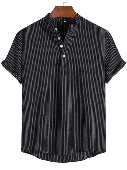 Men Linen Striped Half Button Shirt