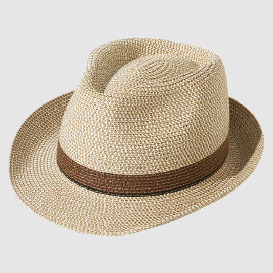 Men Short Brim Straw Hat Panama Fedora Hat Summer Beach Sun Trilby Hat Packable Roll Up Hat