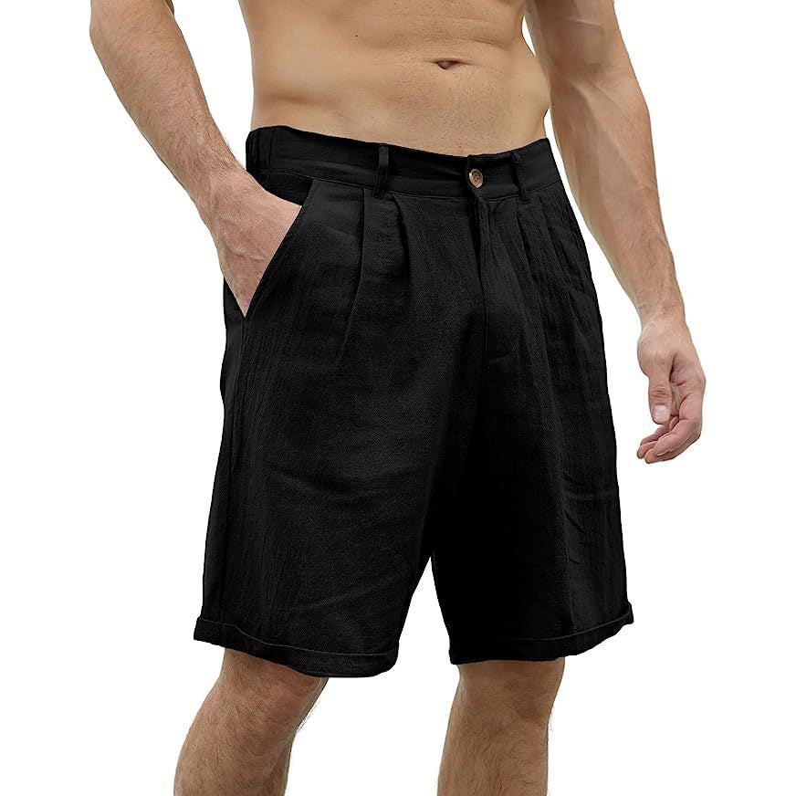 Men's Cotton Linen Capris Beach Elastic Waist Basic Casual Shorts